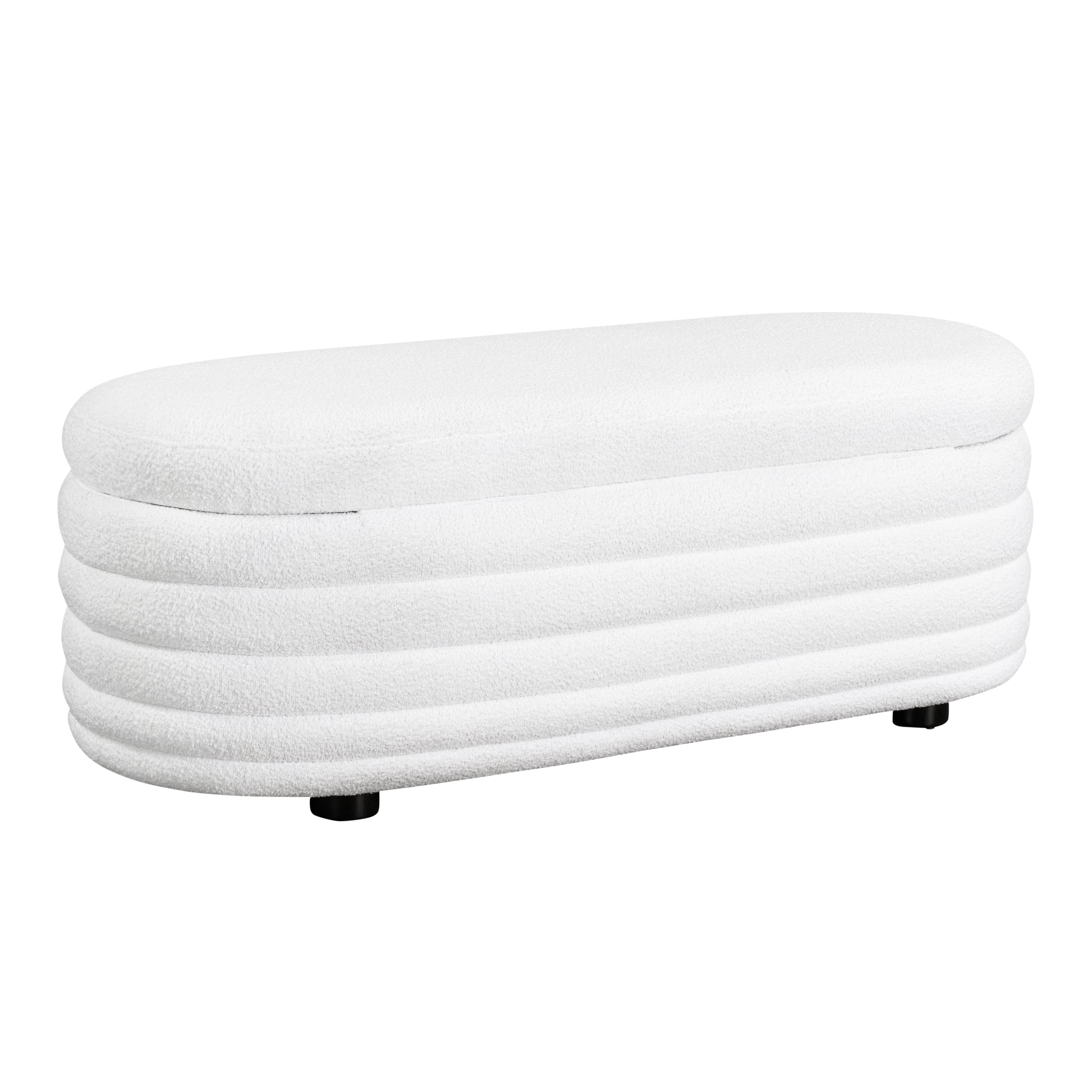 Studio Living Livingston Modern Storage Ottoman, White Boucle Fabric