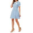 thumbnail image 1 of INSPIRE CHIC Vestido de mujer con ajuste y vuelo, color azul con lazo en el cuello, 1 of 5