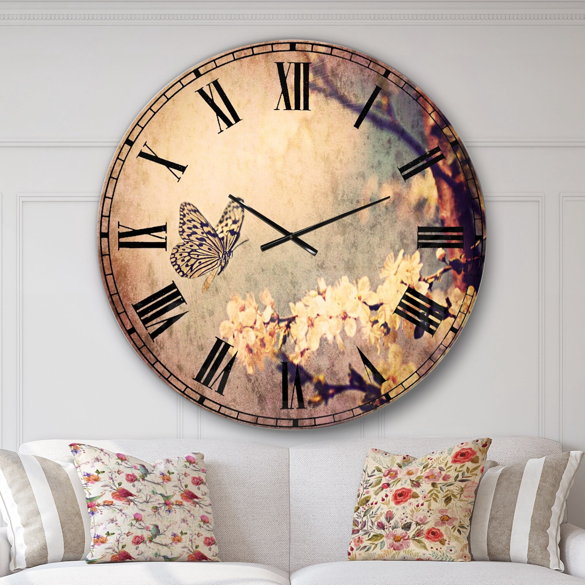 Designart 'Vintage Butterfly and Cherry Tree' Traditional wall clock