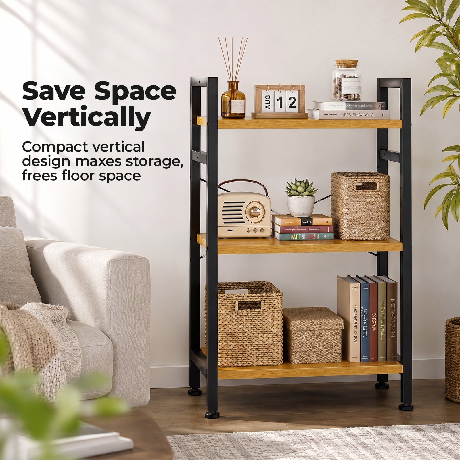 Alvantor 3/4-Tier Industrial Bookshelf, Narrow Storage Rack classical-style shelves for living rooms, homes, and offices