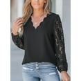 thumbnail image 3 of Cupshe Women's Black Top Scalloped V-Neckline Floral Lace Puff Sleeve Cloth, 3 of 5