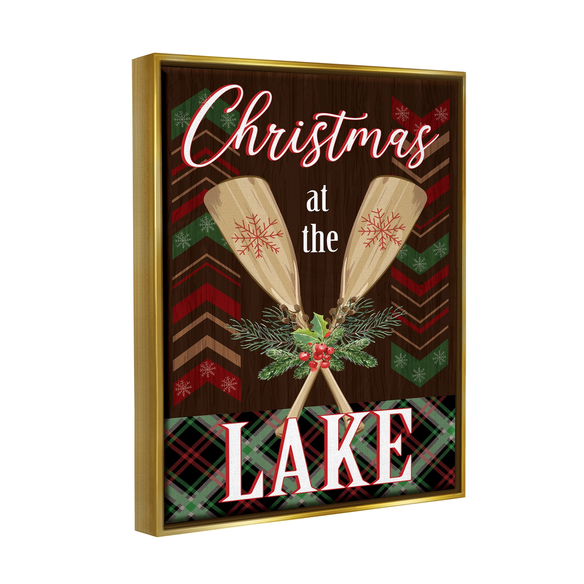 Stupell Industries Christmas At Lake Seasonal Oars Holiday Painting Gold Floater Framed Art Print Wall Art