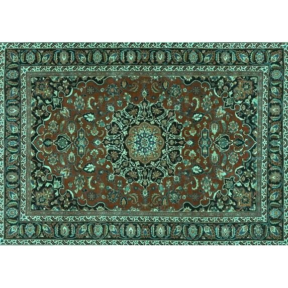 Ahgly Company Machine Washable Indoor Rectangle Persian Turquoise Blue Traditional Area Rugs, 2' x 3'