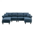thumbnail image 1 of 108.66'' Convertible Sectional Sofa Couch, U-Shaped Wide Reversible Couch Accent Sofa with Velvet Fabric & Solid Wood Legs, Upholstered Accent Sofa Couches Wide Chaise Lounge for Living Room, Navy, 1 of 7