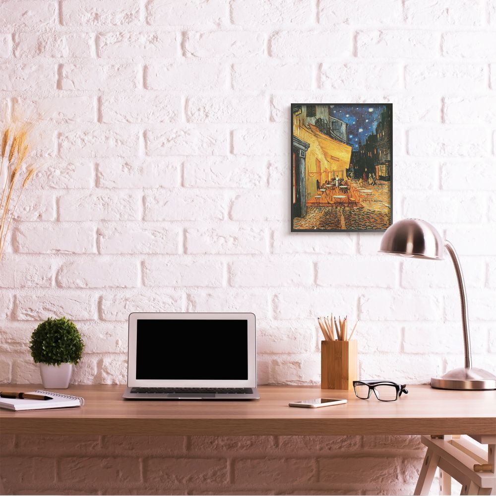 Stupell Industries Café Terrace at Night Traditional Van Gogh Painting Framed Wall Art Design by Vincent Van Gogh, 16" x 20", Black Framed