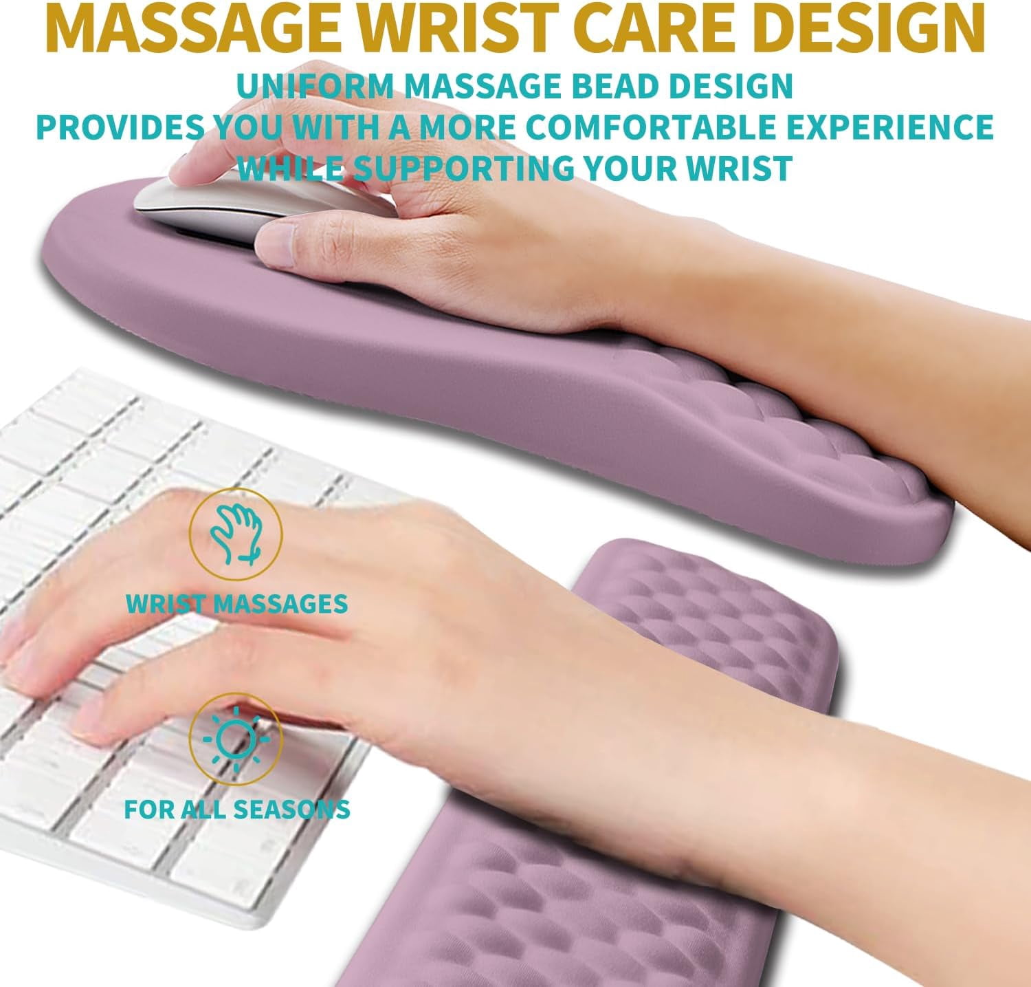 2 in 1   Pad Wrist Support & Wrist Rest for Computer Keyboard Set, with    Massage Bulge and Full Memory  Design (2In1 Set, Purple)