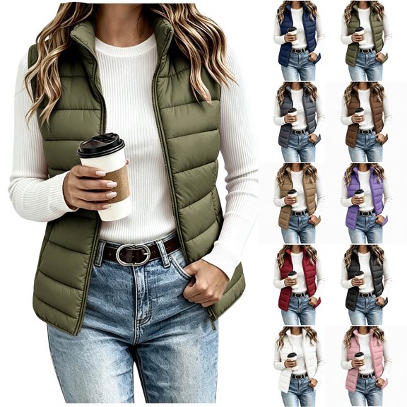 Puffer Vest for Women Zipper Lightweight Cropped Vest Fashion Stand Collar Sleeveless Jackets Outdoor Packable Winter down Outerwears