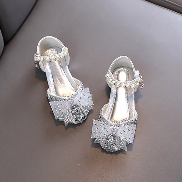 Hzlpfo Black Flats Toddler Girls Dress Shoes Closed Toe High Heels Ankle Strap Wedding Party Shoes Silver,11.5, Toddler Girl's, Beige