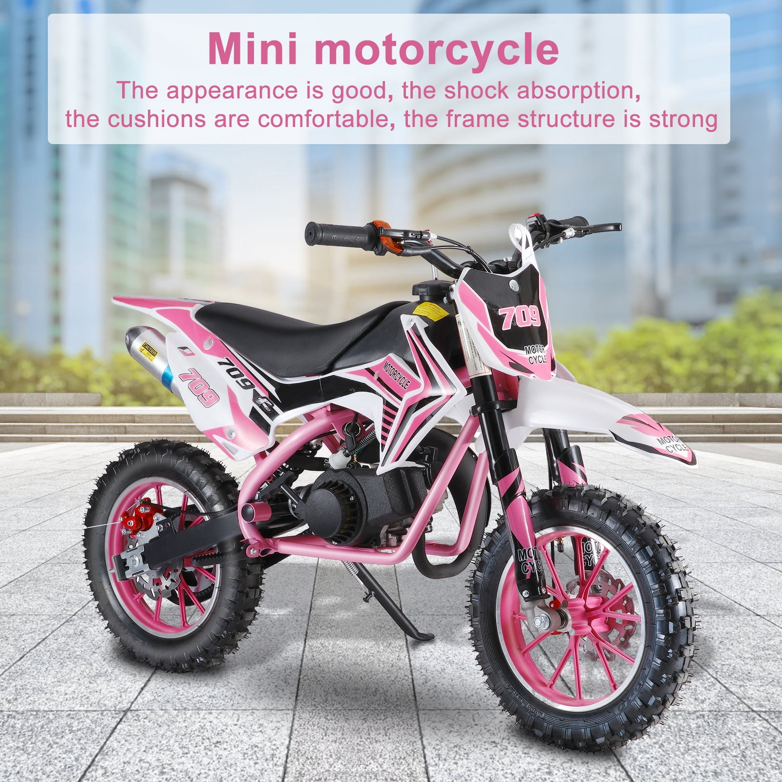 Hzsb 49cc 2-Stroke Kids Dirt Bike, Gas Power Motocross, Off Road Mini Motorcycle, Children Pocket Motorbike with Front Rear Disc Brakes (Pink)