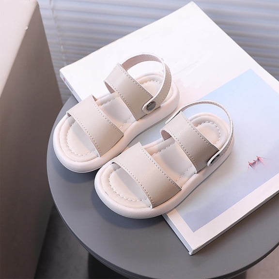 BXJX Girls Casual Sandals, Slip-Resistant Comfortable Open Toe Adjustable Strap Summer Shoes Beige Size 3 T