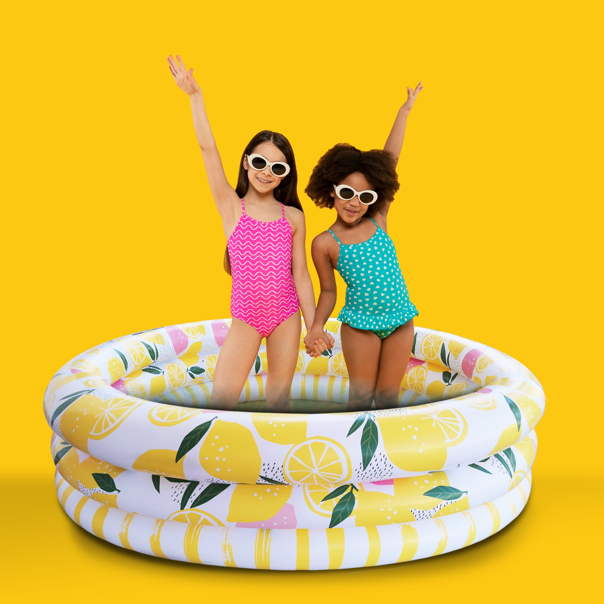 Summer Club Inflatable 5.5ft 3 Ring Adult Pool- Pink Lemonade Print 
