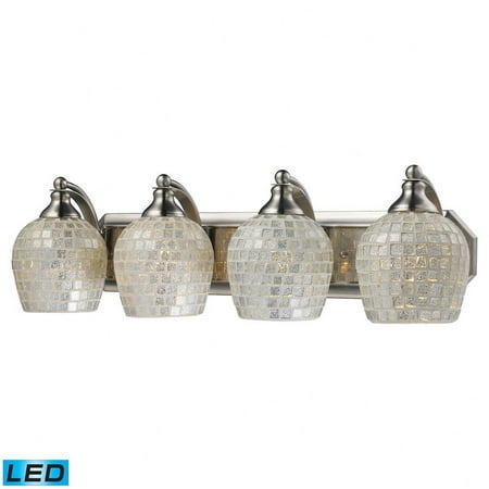 

Four Light Vanity Light Fixture with Colorful Glass Dome Shades-Curved Arms-Oval Back Plate Transitional Bathroom Lighting-Satin Nickel Finish-Silver