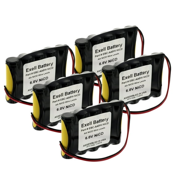 5pc Exell 6V 1000mAh (5xAA) NiCd Custom Battery Pack w/ Wire Leads