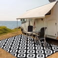 thumbnail image 5 of Funslane 9x12' Outdoor Rug, Reversible Plastic Patio Rugs with Storage Bag, Portable Modern Waterproof Outside Carpet for Camping, Balcony Deck Backyard, Black & White, 5 of 9