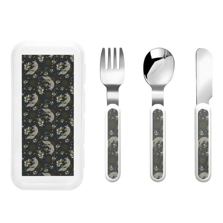

Qokaie Vintage Moon with Plants and Fox for Stainless Steel Kids Silverware Set - Children’s Utensil Set - Children s Knife Fork And Spoon Set