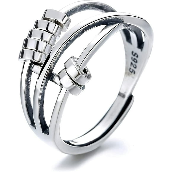 Silver Anti Anxiety Rings For Women Men Fidget Spinner Band Unisex Adjustable Stacking Spinning Worry Ring
