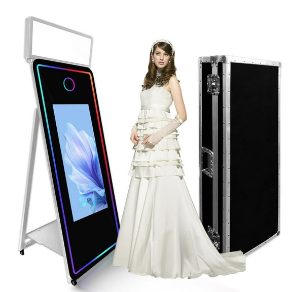 Magic Mirror Photo Booth 65inch Machine with 43inch Touch Screen Machine with Square Light and Flight Case for Events
