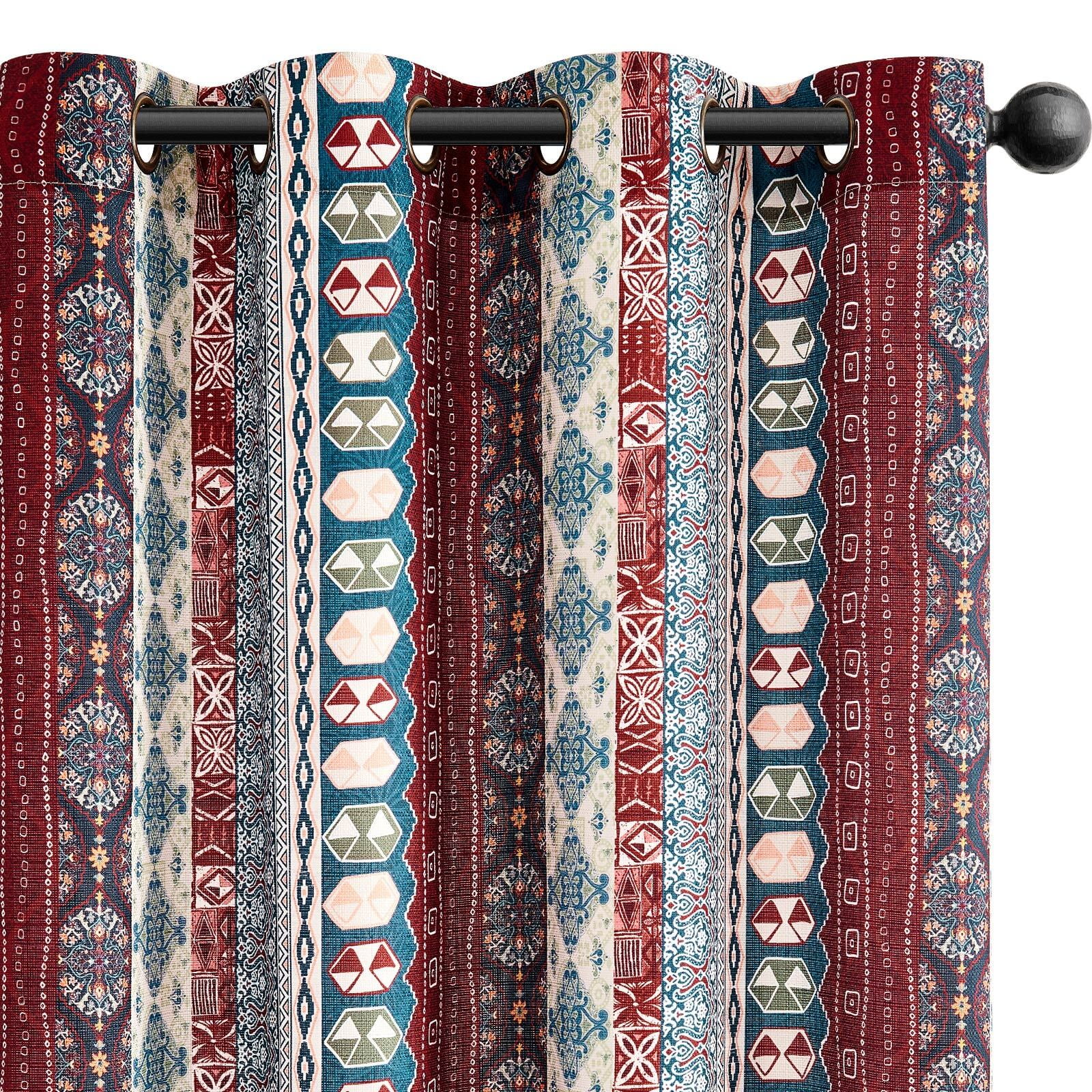 Curtainking Boho Curtains Light Filtering Privacy Drapes for Living Room 50x63 inch Short Curtains Colorful Stripes Printed Curtains 2 Panels