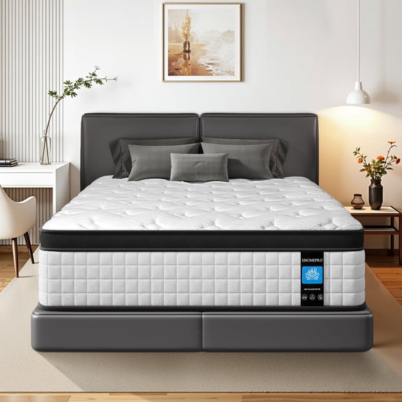 12 inch Queen Mattress, Sesslife Memory Foam Mattress in a Box, Cooling Gel Hybrid Mattress with Knitted Fabric, Queen Size Individual Pocket Spring Mattress, Medium Firm, CertiPUR-US, White/Black