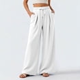 thumbnail image 5 of HKYNLAG Women's Wide Leg Lounge Pants Lightweight Drawstring High Waisted Casual Loose Trousers with Pockets White S, 5 of 5
