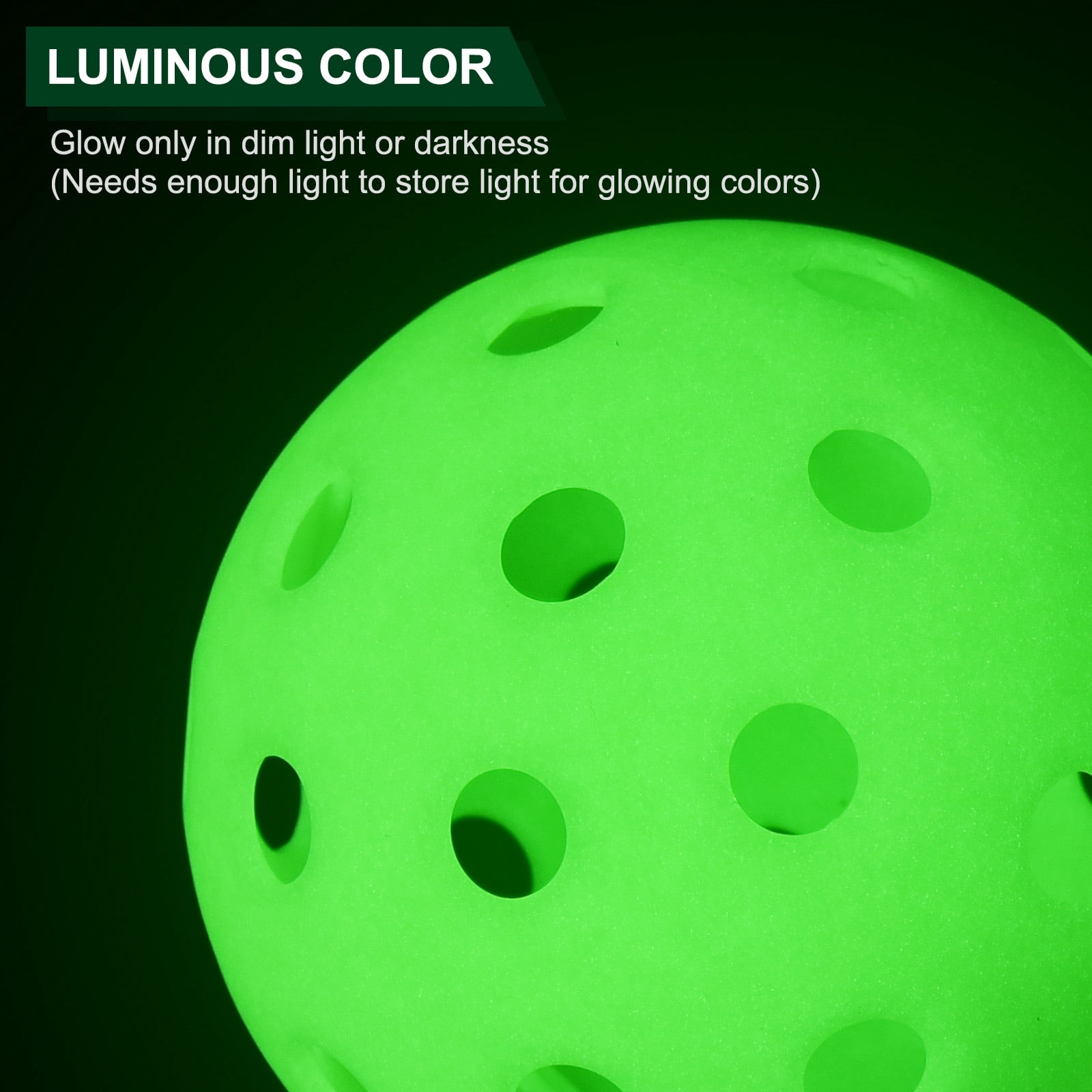Luminous Pickleball Balls Glow in the Dark Pickleball Balls with Mesh Bag Yellow,Neon Green , 6 Pack