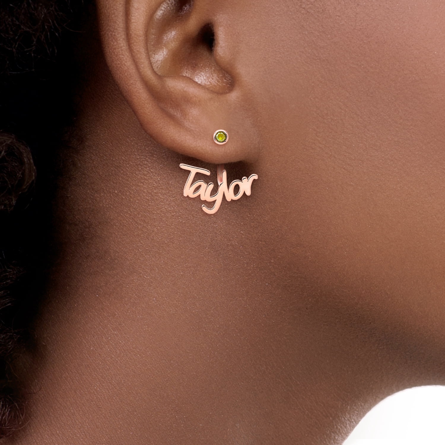 Personalized Planet Name and Birthstone Front/ Back Earrings ,Women's