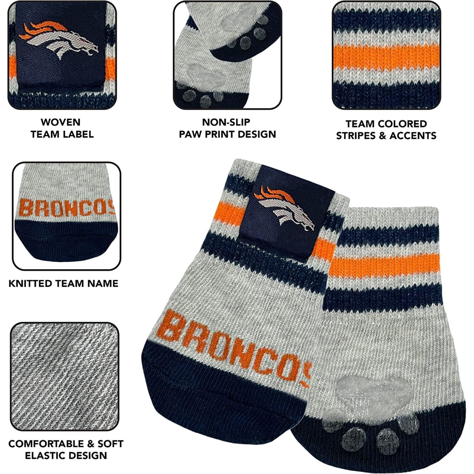 NFL Anti Slip Dog Socks with Elastic Ribbed Top Indoor/Outdoor Paw Protection