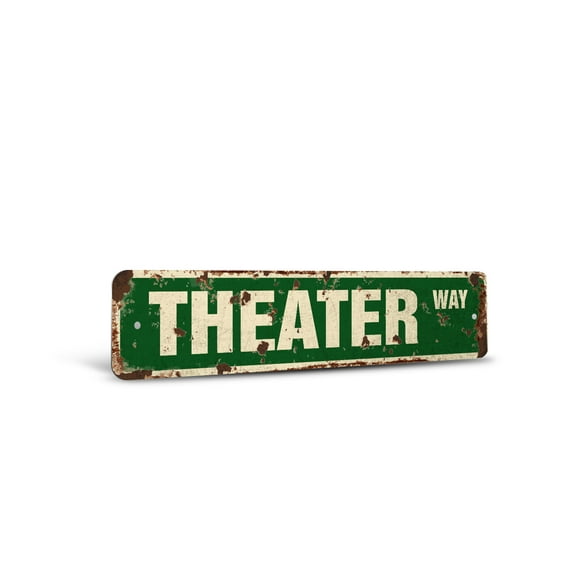 THEATER Vintage Style Rustic Street Sign – Movie Home Theatre Theaters Actor Retro Decorative Wall Sign for Home, Bar, Garage, or Outdoor Use | 4" X 18" Plastic Road Sign