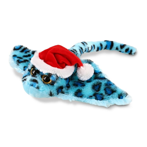 DolliBu Santa Blue Sting Ray Stuffed Animal Plush Toy - Super Soft Ocean Life Animal Dress Up with Red Santa Claus Hat, Cute Ocean Life Holiday Christmas Gift - 15 Inches