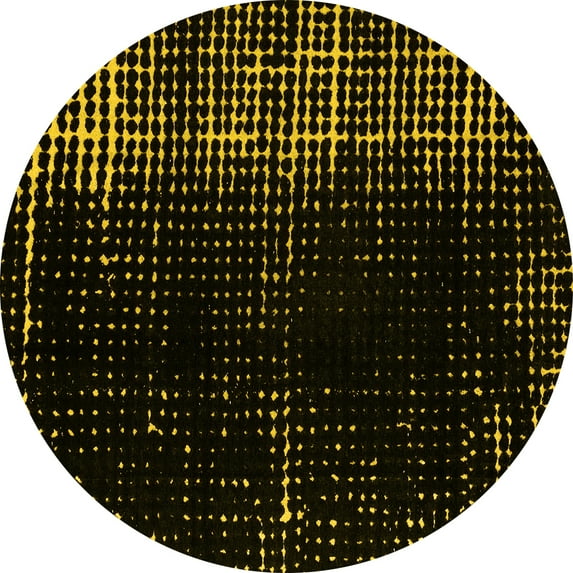 Ahgly Company Indoor Round Abstract Yellow Modern Area Rugs, 6' Round