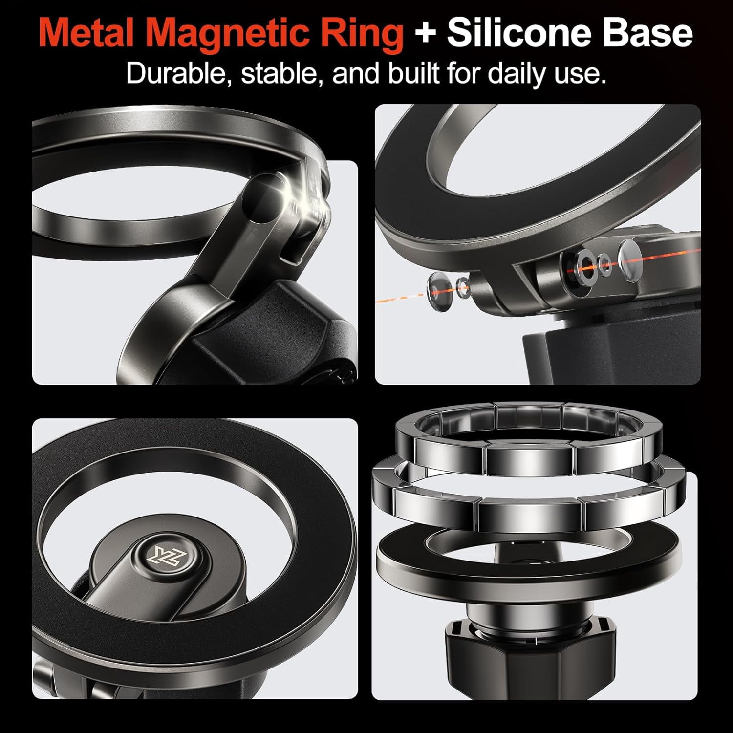 MJMJ Magnetic Phone Mount Compatible with 2025-2026 Model Y Juniper and 2024-2026 Tesla Model 3 Highland, Dashboard Ball Joint Base, Strong Magnetic Ring, 360° Rotation