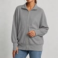 thumbnail image 6 of DISKEBUISS Women's Ribbed Full Zip Up Jacket Stand Collar Long Sleeve Sweatshirt Coat with Thumb Holes & Pockets for Fall Winter, 6 of 7