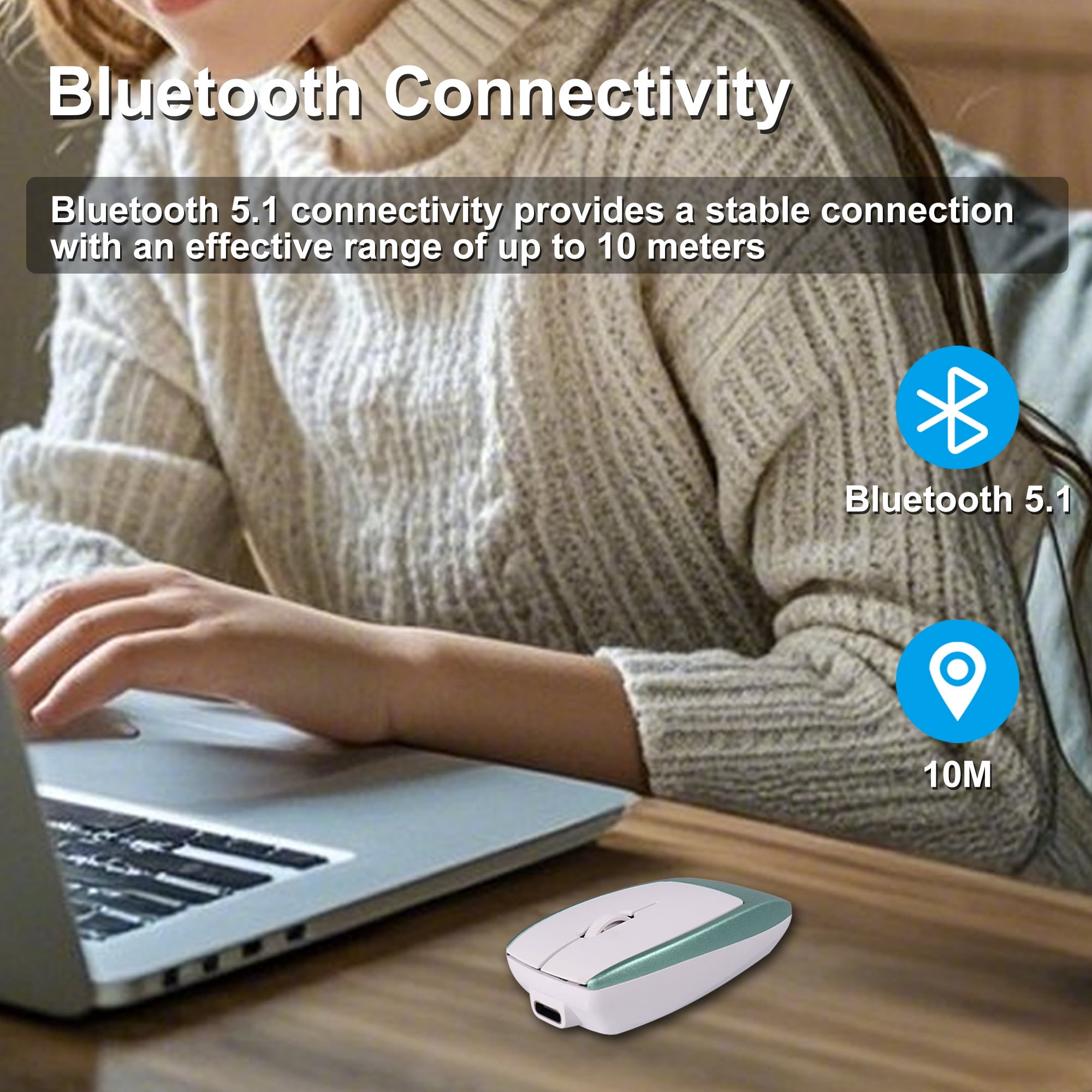 Dpisuuk Bluetooth Mouse Rechargeable Portable Mini Computer Mice with TF Card Reader Optical Lightweight Silent Wireless Mouse for Laptop Tablet Cell Phone Windows Mac OS Android iOS, Green