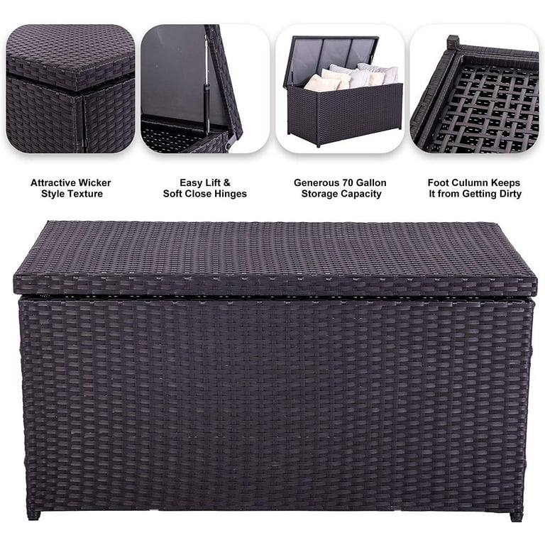 Jiaiun Storage Box, 60 Gallon Wicker Patio Deck Boxes with Hinged Lid,  Outdoor Cushion Storage Container Bin Chest for Kids Toys, Pillows, Towel 