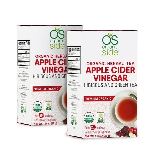 OS Organic Side (Pack of 2 ) Organic Apple Cider Vinegar Hibiscus & Green Tea- 40 tea bags -Certified USDA-Non GMO-Vegan