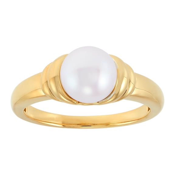 Brilliance Fine Jewelry Round White Freshwater Pearl Ring in Sterling Silver and 14KT Gold Plate