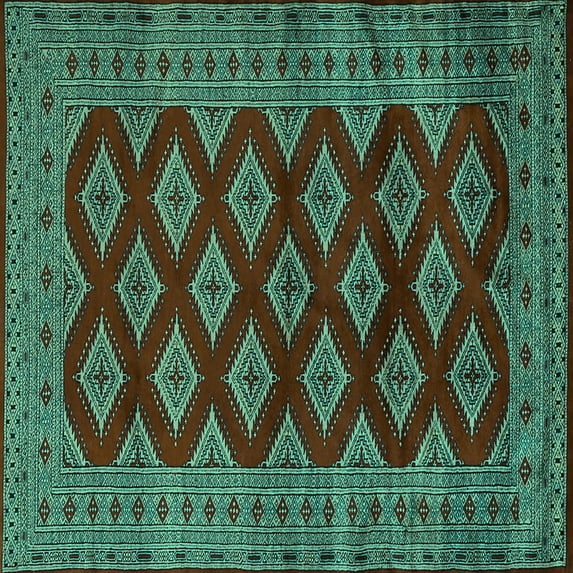 Ahgly Company Indoor Square Persian Turquoise Blue Traditional Area Rugs, 3' Square
