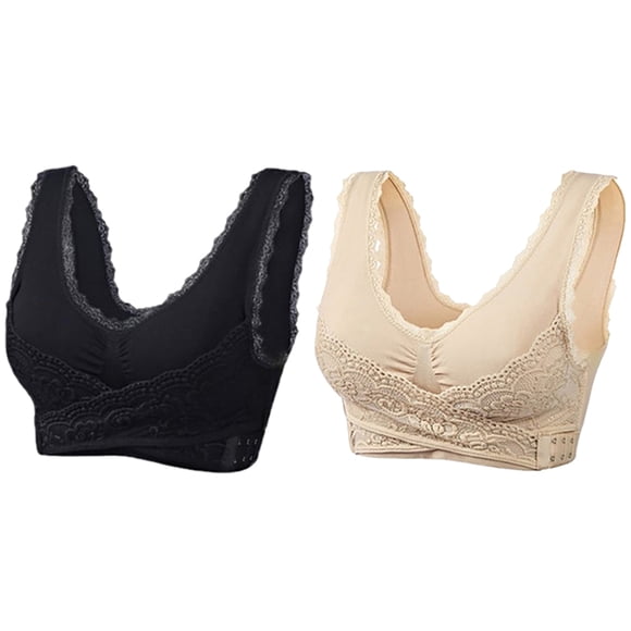 Wirefree Bra Lace Breathable 2PCS Front Side Buckle Soft Sleep Bra Sports Bra