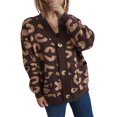 thumbnail image 1 of Cardigan Décontracté Ample pour Femmes à Imprimé Léopard, Col en V, Manches Longues, Tricoté, 1 of 8