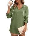 thumbnail image 5 of Women's Beach Cover Up Long Sleeve Summer Linen Shirt Hoodies Sweatshirt V Neck with Pocket Hooded Tops Green S, 5 of 8