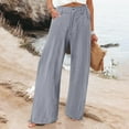 thumbnail image 2 of BXINGOHAI Womens Linen Pants Button High Waisted Wide Leg Pants Casual Elastic Waist Palazzo Pants Outdoor Beach Long Pants With Pockets Gray,XXXL, 2 of 5