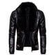 thumbnail image 1 of Chaqueta de cuero de motocicleta resistente al viento gruesa de algodón con remaches y cuello de piel desmontable estilo punk para hombre, 1 of 5