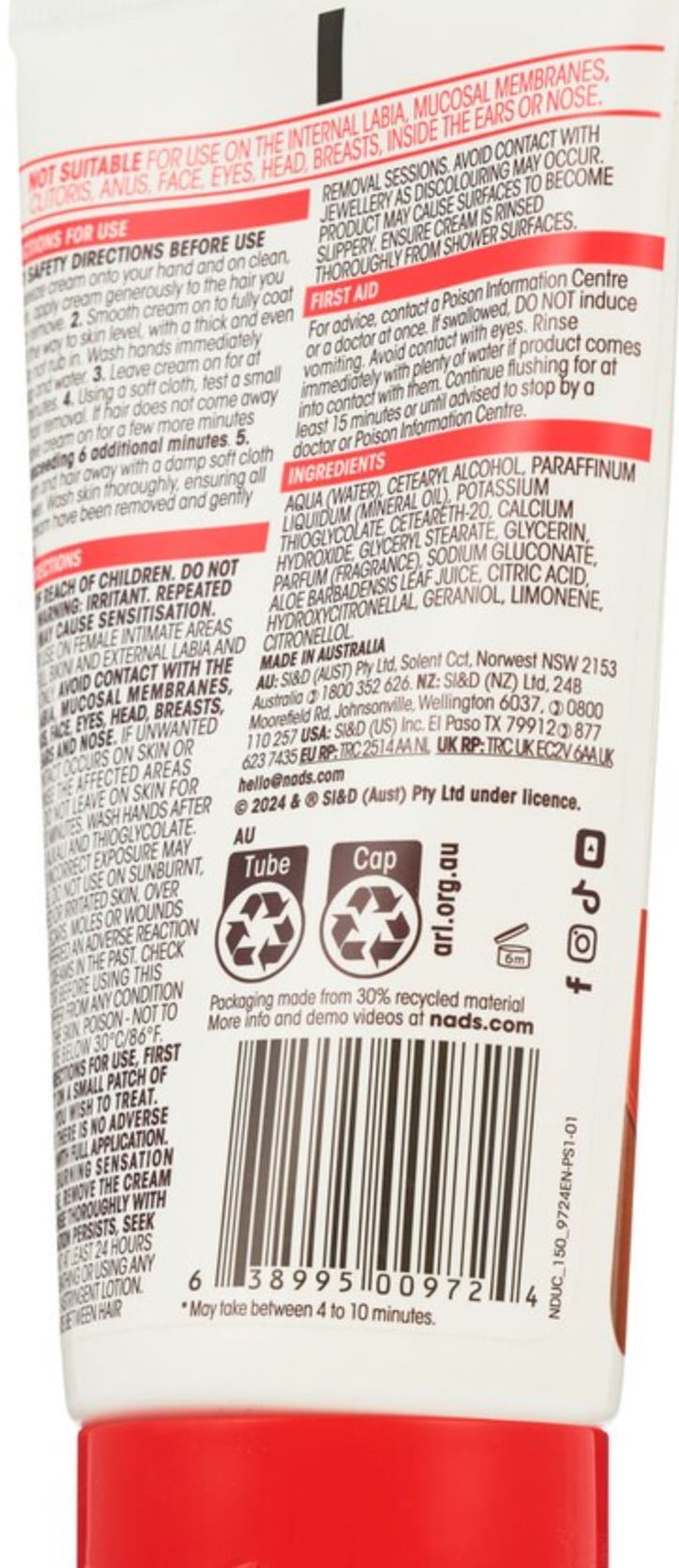 Nad's Down Under Cream Women's Intimate Hair Removal, Brazilian & Bikini Depilatory Cream 150 ml (5.1 oz)