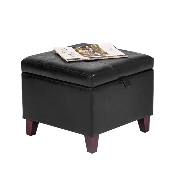 Homebeez Faux Leather Square Cube Storage Ottoman Foot Rest Stool Coffee Table Toy Chest,Black
