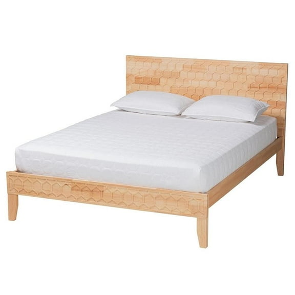 Bowery Hill Japandi Carved Honeycomb Natural King Size Platform Bed