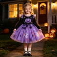 thumbnail image 2 of Vividxx Toddler Girl Halloween Dress Pumpkin Print Tulle Dress Long Sleeve Ruffle Mesh Tutu Dress Fall Party Outfit for Kids 18-24 Months, 2 of 9