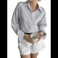thumbnail image 1 of Camisas de Mujer con Botones, Camisas Formales A Rayas, Mangas Largas, Solapas, Camisas de Oficina, Blusas M, 1 of 7