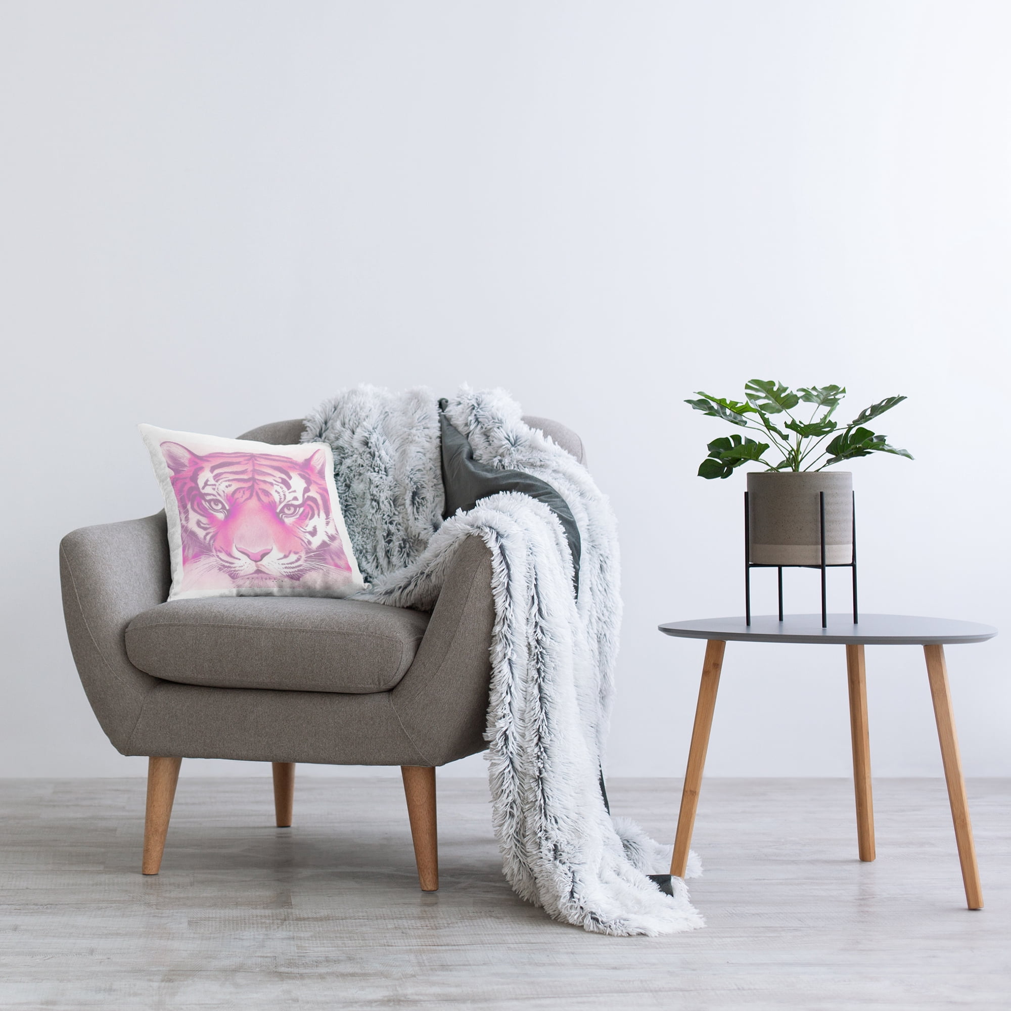 Stupell Industries Pink Tiger Face Decorative Printed Throw Pillow Design by Daphne Polselli.