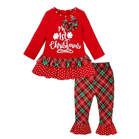 

PHENAS 2PCS Toddler Baby Girls Christmas Outfits Cartoon Deer Long Sleeve Top Pants Set Fall Winter Outfits Set Clothes