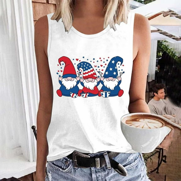 Wiyuqeen Women's 4th of July Tank Tops Plus Size Patriotic Red White and Blue Graphic Tshirts Cotton Sleeveless T-shirts Camisole Flowy Crew Neck Tanks Plus size Blouses for Women